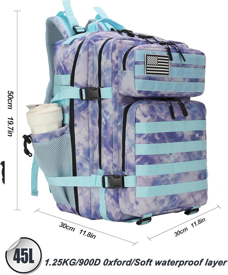 Lovelinks21 45L Tactical Assault Backpack 3 day assault pack with Molle Waterproof backpack Rucksack for Tactical Backpacks (Blue Tie-Dye) - Image 3